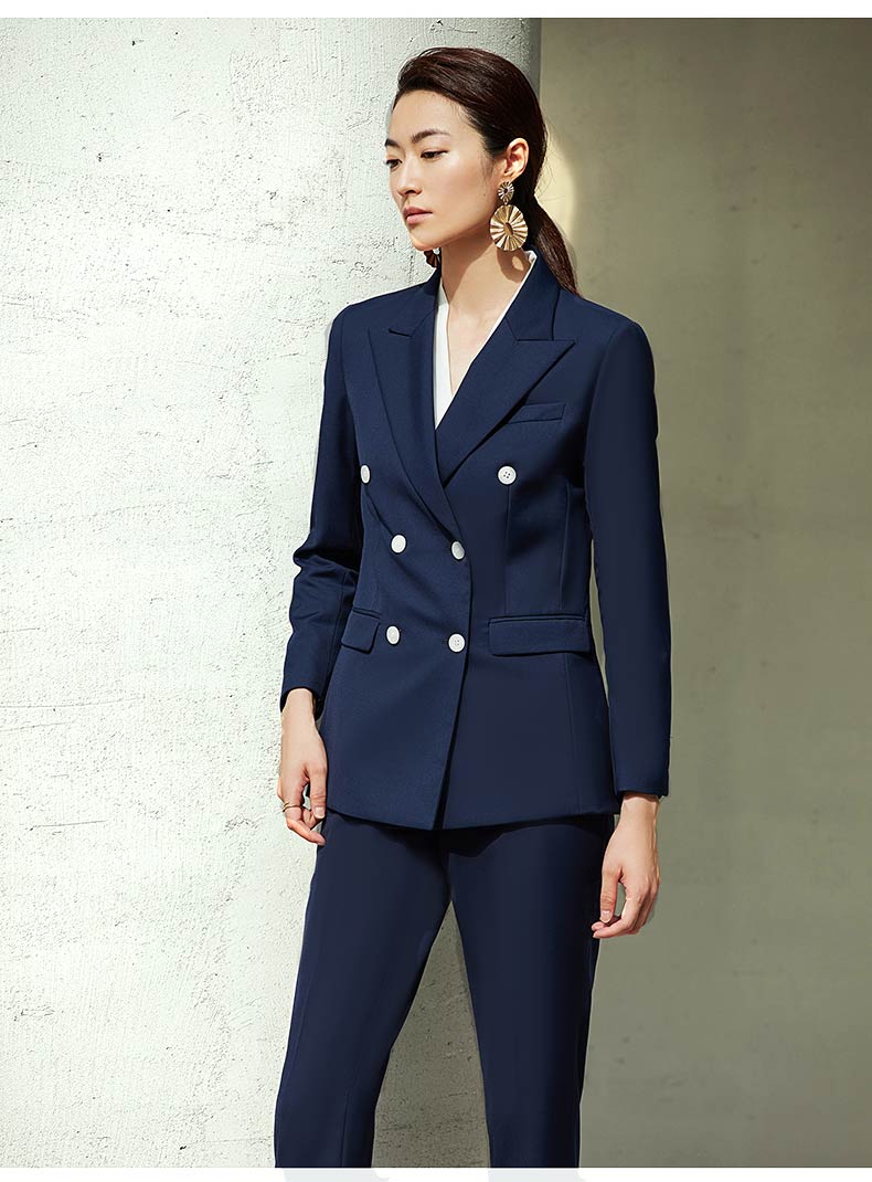 女款藍色雙排扣西服圖片2